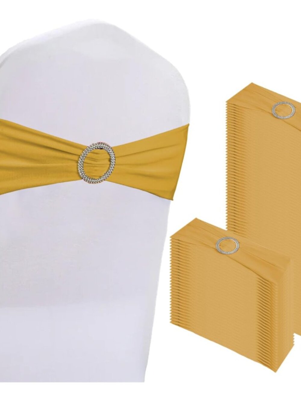 100PCS Spandex Stretch Chair Sashes Bows Elastic Chair Cover Bands Ties with Buc